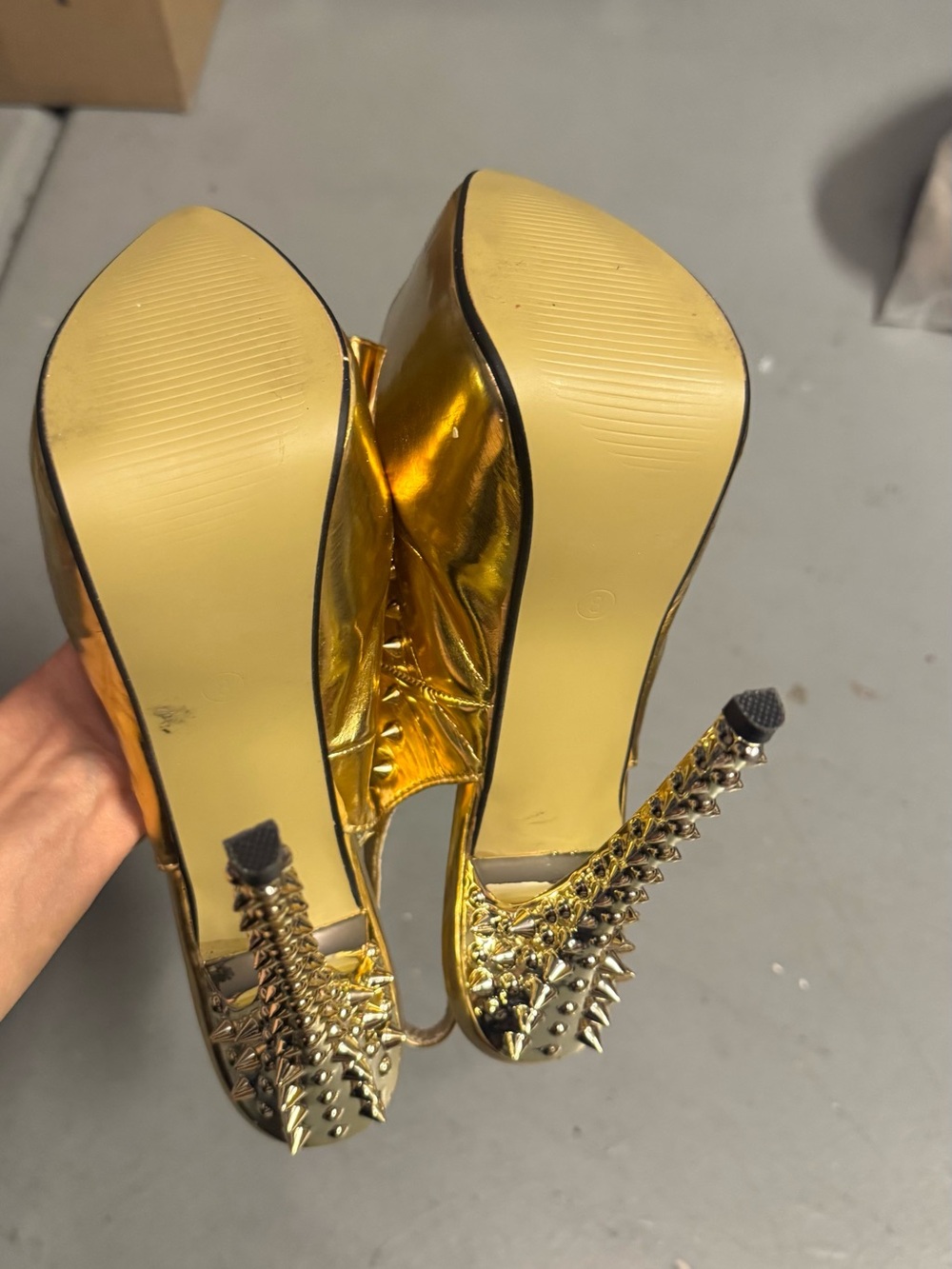 Gold Studded Spiked Stiletto Slingback Heels US 8 - Picture 8 of 10